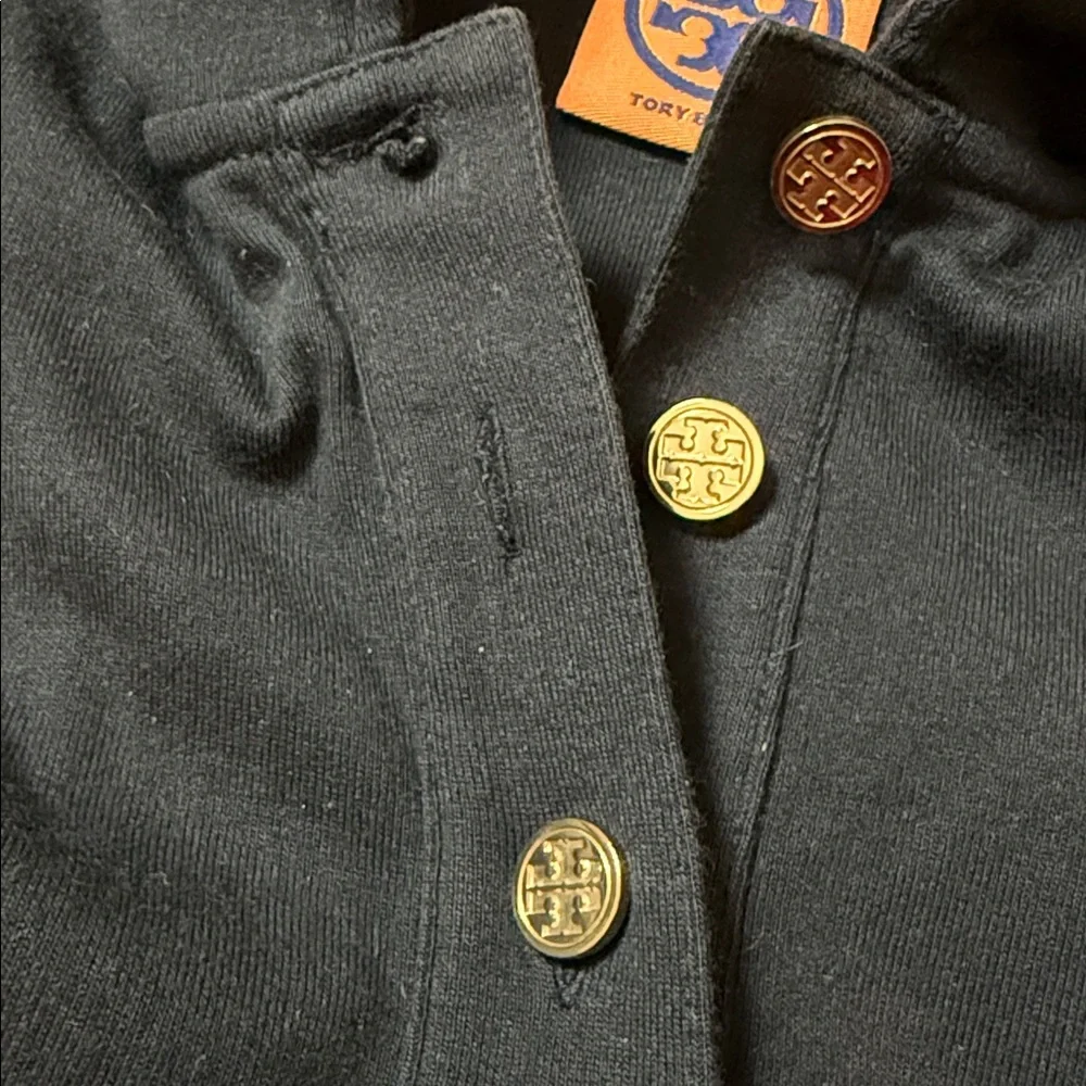 Tory Burch Black Polo 100% Cotton Gold Button-Up Dress Short Sleeve Womens Small
